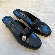 VTG Y2K BRIGHTON Eartha Black Italian Leather Kitten Heel Mules Sz 7.5 EUC