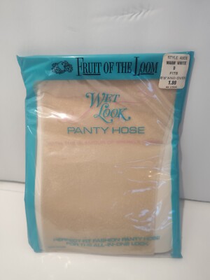 Vintage warm white fruit of the loom wet look panty hose disco 4801 d fits 5'8''