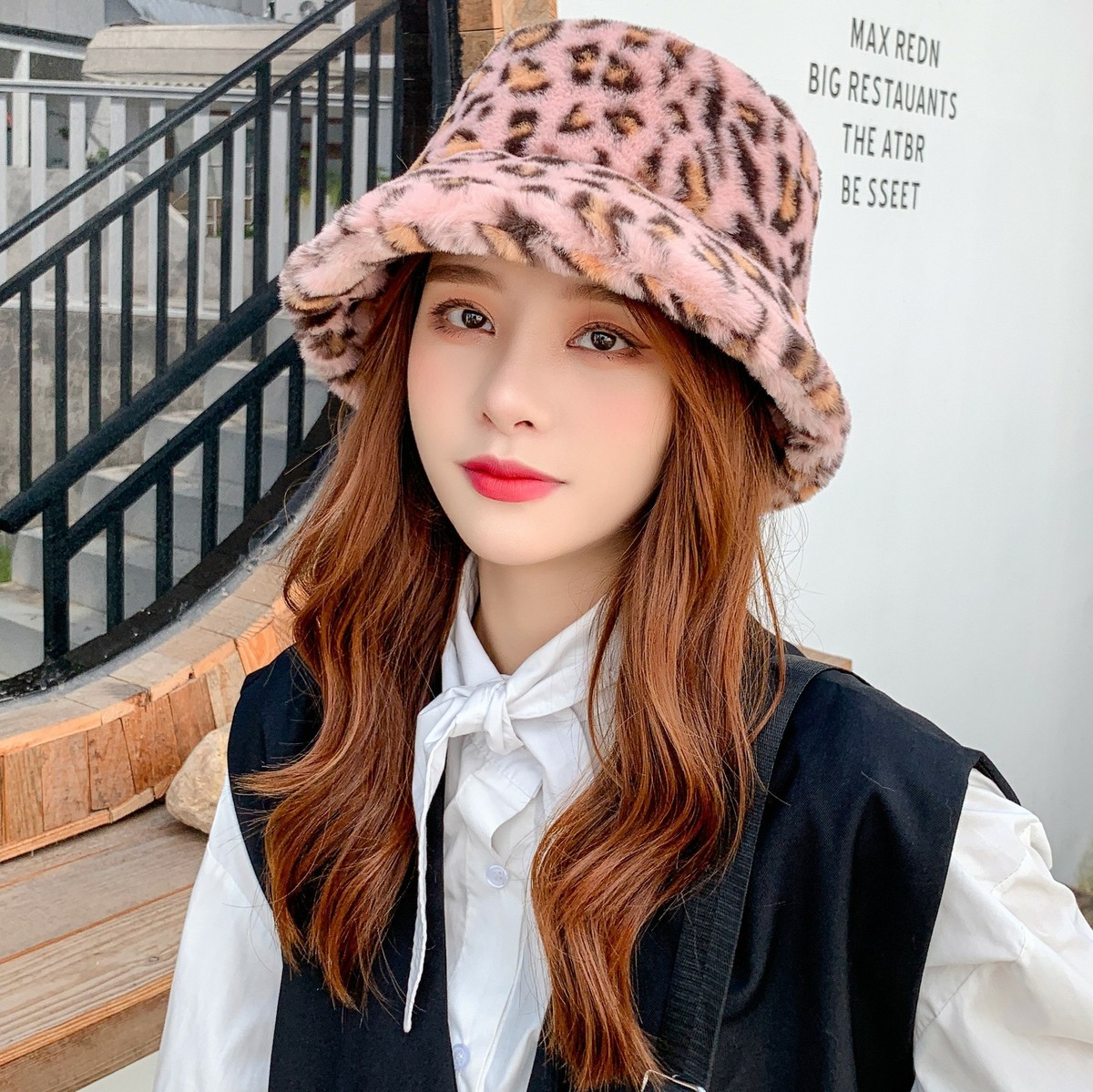 Chapeau Seau Léopard En Fausse Fourrure - Large Bord, Doux Et Chaud, Pour Femme Et Homme, Hiver