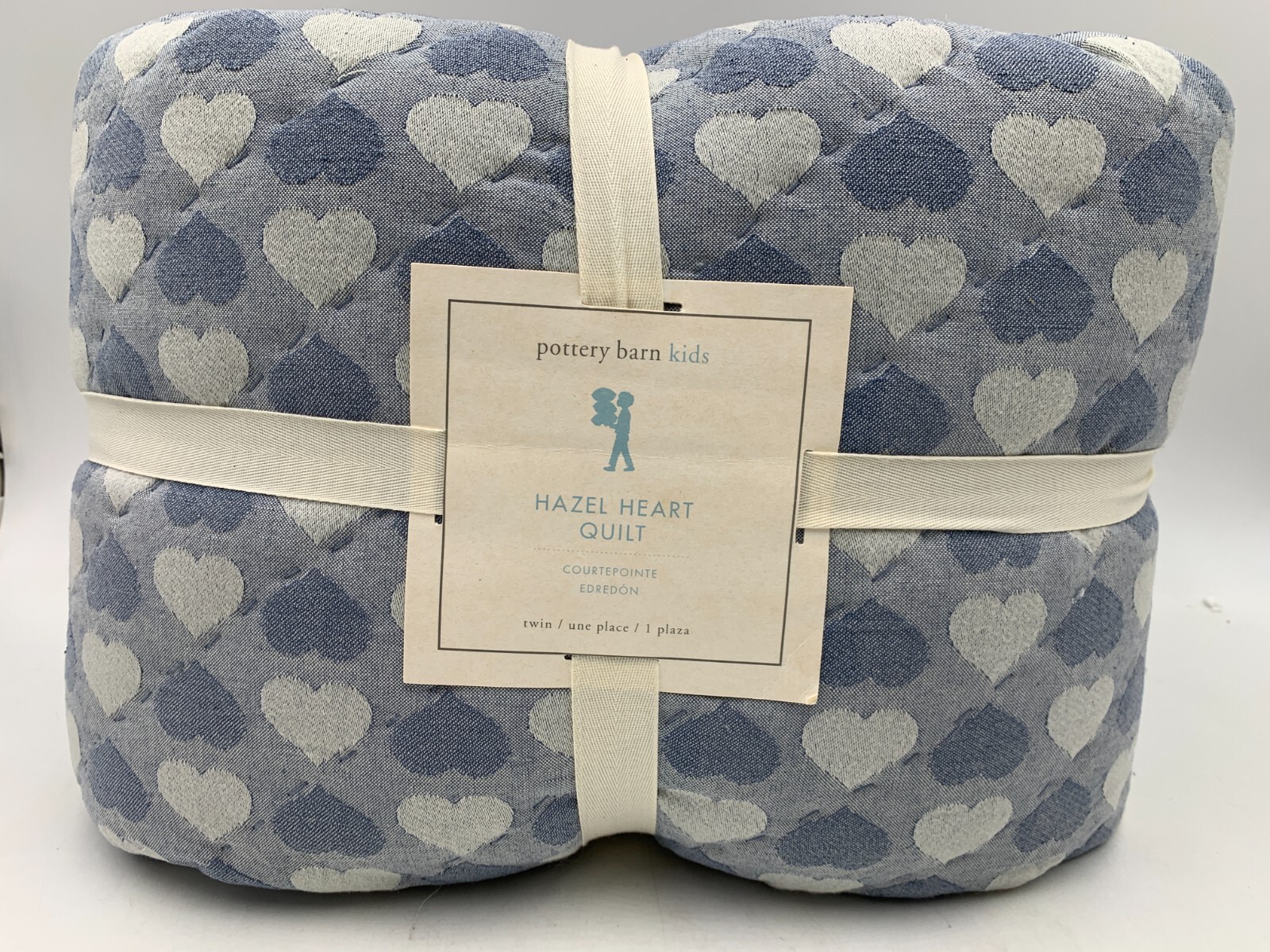 Pottery Barn Kids Hazel Heart Jacquard Quilt Blue Twin #9968A