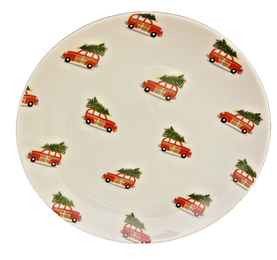 NEW S4 Pottery Barn Woody Car Appetizer Plates Set of 4 Christmas