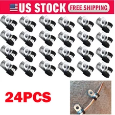24x 3/16" P Clip Metal Fuel Pipe Clamp Rubber Line Brake Clips Hose Mounting US