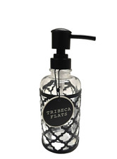 NEW TRIBECA FLATS GLASS WITH BLACK METAL FRAME EXTERIOR SOAP,LOTION DISPENSER