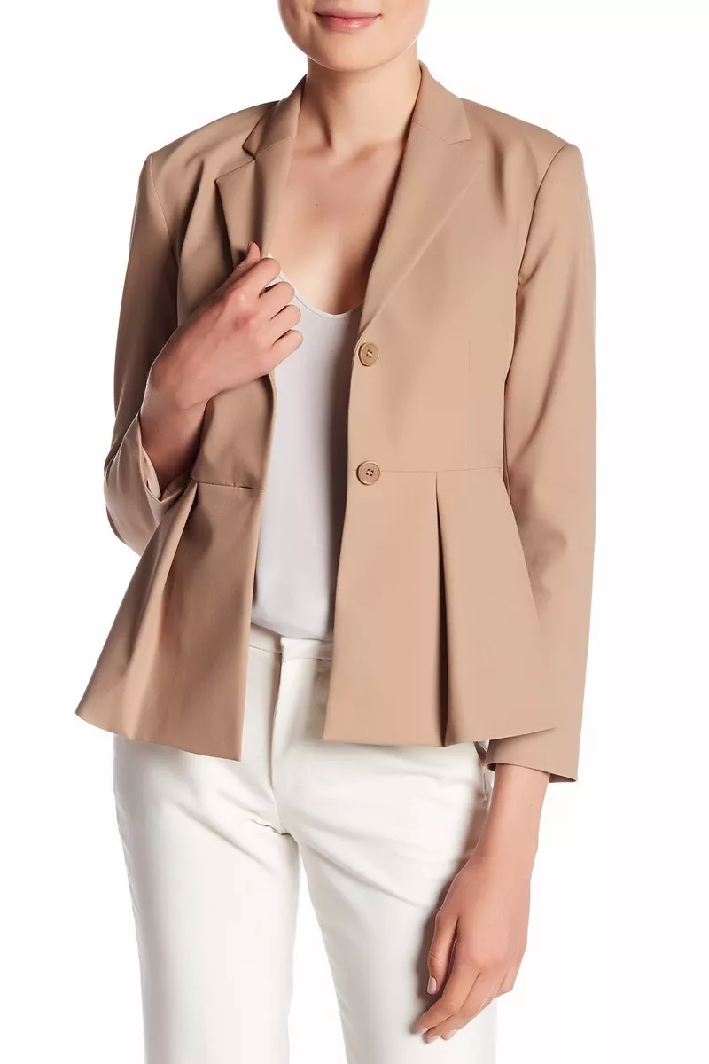 NWT Theory Braneve Approach Pleated Peplum Blazer SAND KHAKI