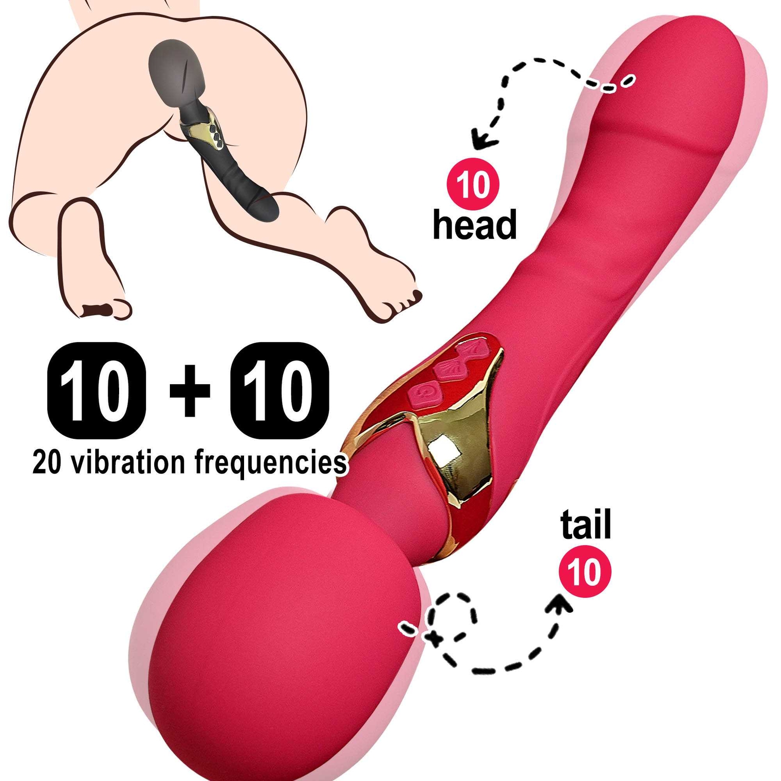 Double Head Shock AV Vibrator Stick G-Spot Massager Dildo Sex Toys For Women