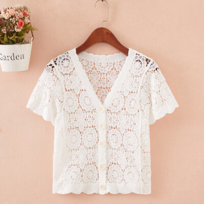Women Lace Crochet Crop Top Cardigan Shrug Hollow Bolero Short