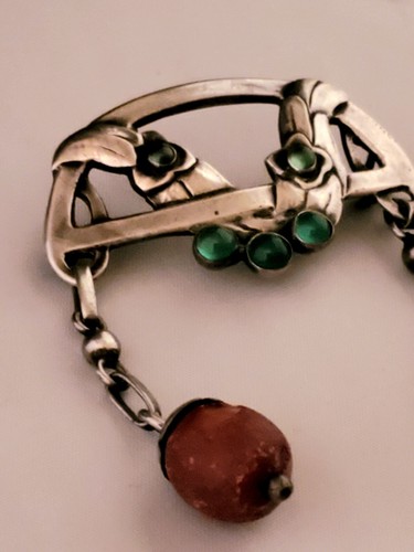 Vintage Silver Georg Jensen Brooch with Amber and Chrysoprase Stones - Picture 17 of 18