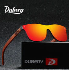 DUBERY Rimless Wood Polarized Square Sunglasses Men Women Wooden Temple Glasses