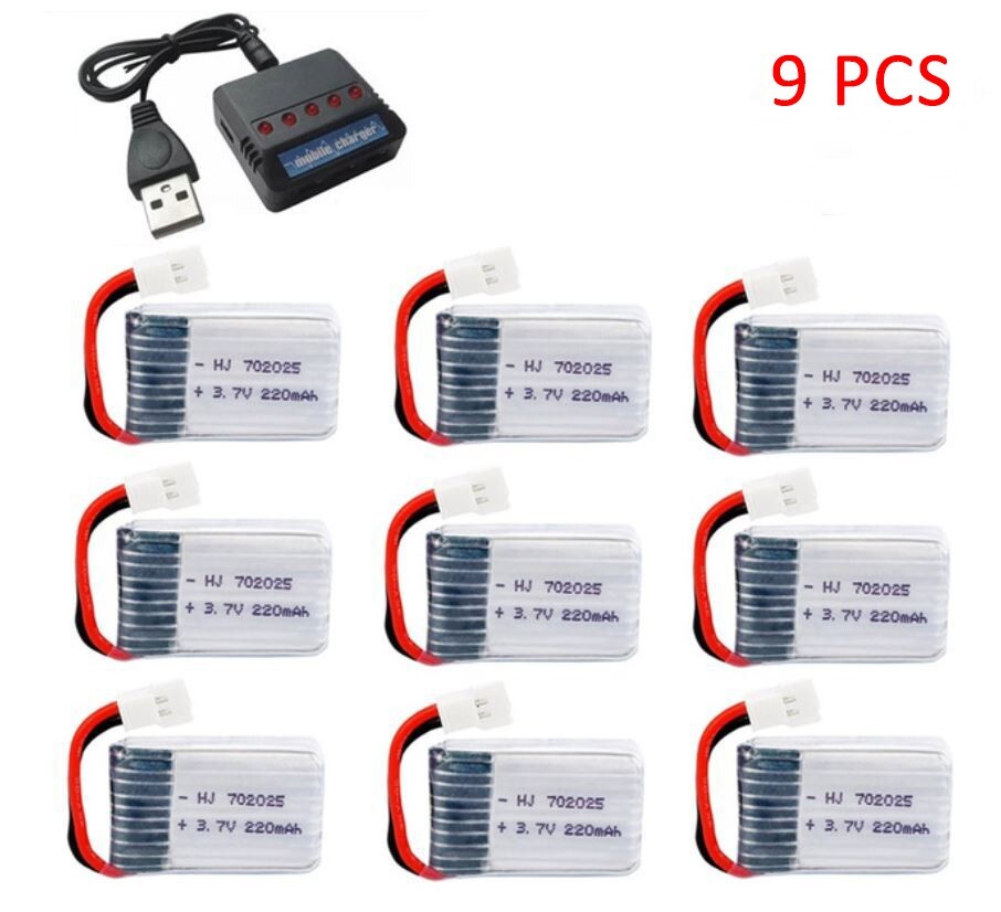 9x Lipo Batteries 3.7V 220mAh + USB Charger - Arduino, DIY, 