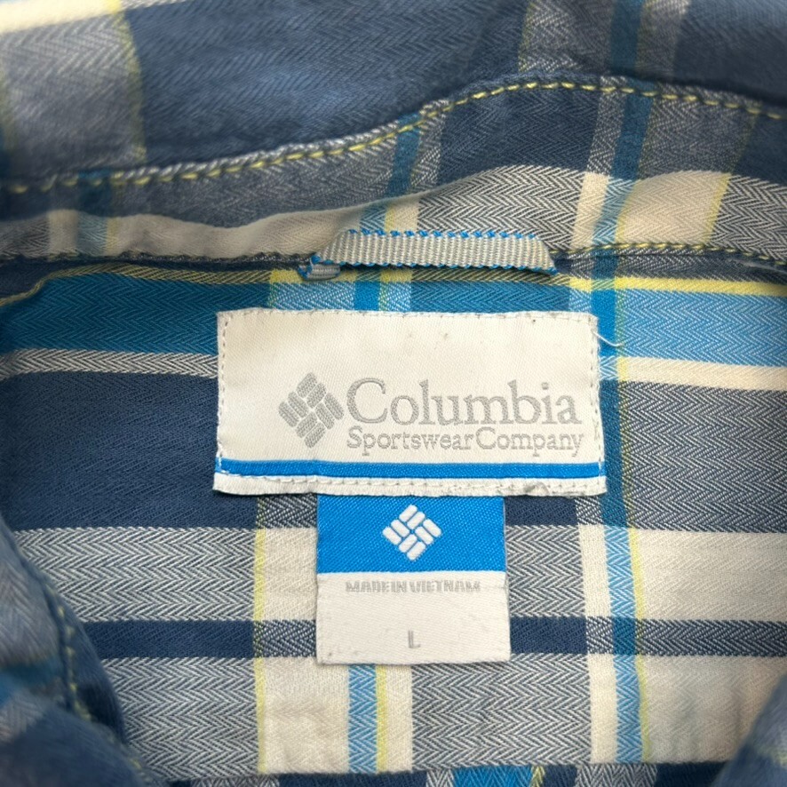 Columbia Checkered Shirt Mens Large 100% Cotton Plaid Long Sleeve Top, Blue image 7
