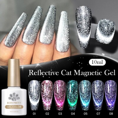 BORN PRETTY Reflective Cat Magnetic Gel Nail Polish 10ML Silver Shinning Glitter
