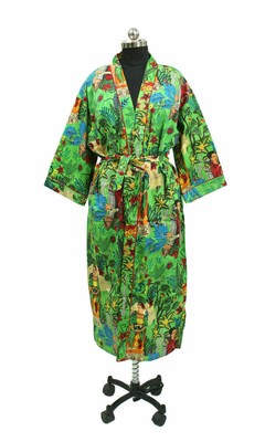 Cotton Kimono Robe Frida Kahlo Printed Beach Robe Sleepwear Gown Dress