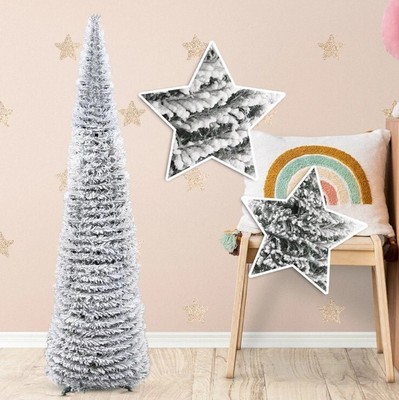  Snow Flocked Christmas Tree 5ft, Realistic White Artifitial Pop-up Pencil Tree