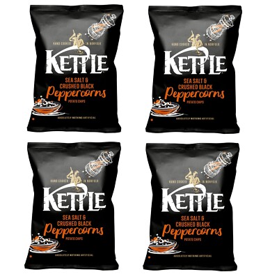 4 X KETTLE Chips Sea Salt & Crushed Black Peppercorns Sharing Crisps Snacks 130g