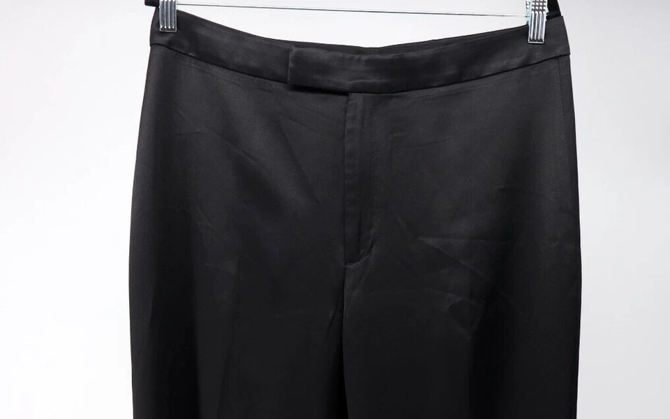 Pantalones Banana Republic Mujer 12 Cintura Alta Pierna Ancha Satinado Negro Pantalón 32"L Nuevo Foto 2 de 4