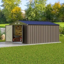 10x12 FT Metal Storage Shed for Outdoor, Steel Yard Shed, Free Shipping, Brown