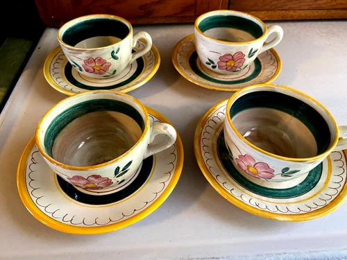 Set of 4 Stangl Garden Flower Pottery Cups and Saucers/I AM LISTING AS SECONDS