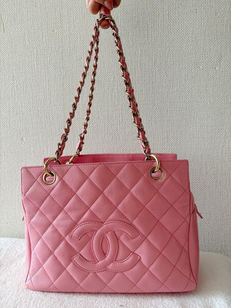 CHANEL Pink Quilted Caviar Leather Shoulder Tote Bag PG43ZE