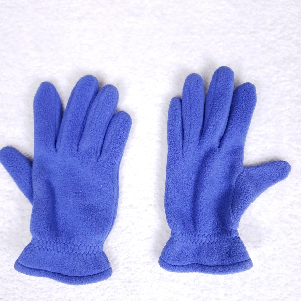 Guantes de invierno Lands’ End para mujer medianos de vellón azules con parches de cuero para palmas Foto 3 de 4