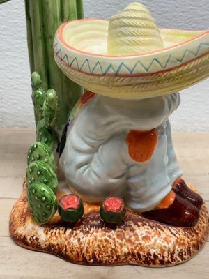 Vtg Mexican Siesta Ceramic Figurine Man With Sombrero Sitting By Saguaro  Cactus | eBay