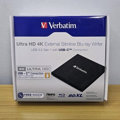 Verbatim Ultra HD 4K CD DVD Blu-ray Writer USB 3.2 GEN 1 USB-C Connect, Slimline