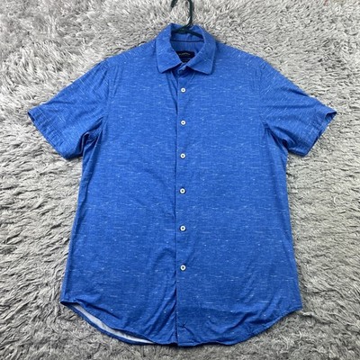 Bugatchi OooHCOTTON TECH 8-Way Stretch Short Sleeve Button Up Shirt Medium Blue