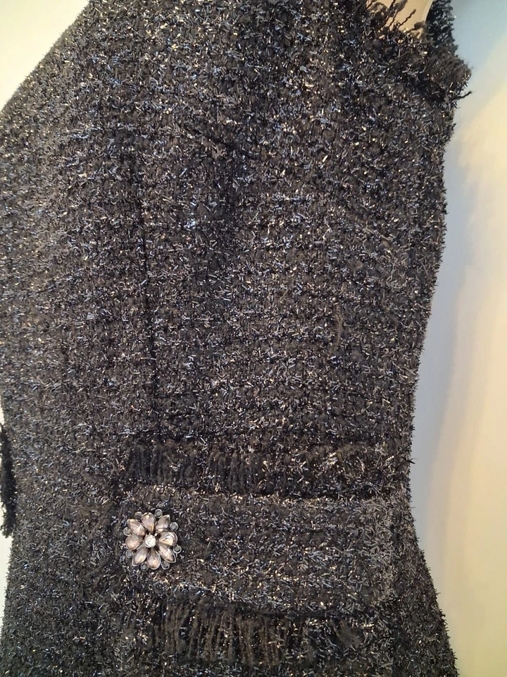 Stunning Brand New With Tags UK Size 10 Warehouse Black Sparkle Tweed Dress - Image 4 of 4