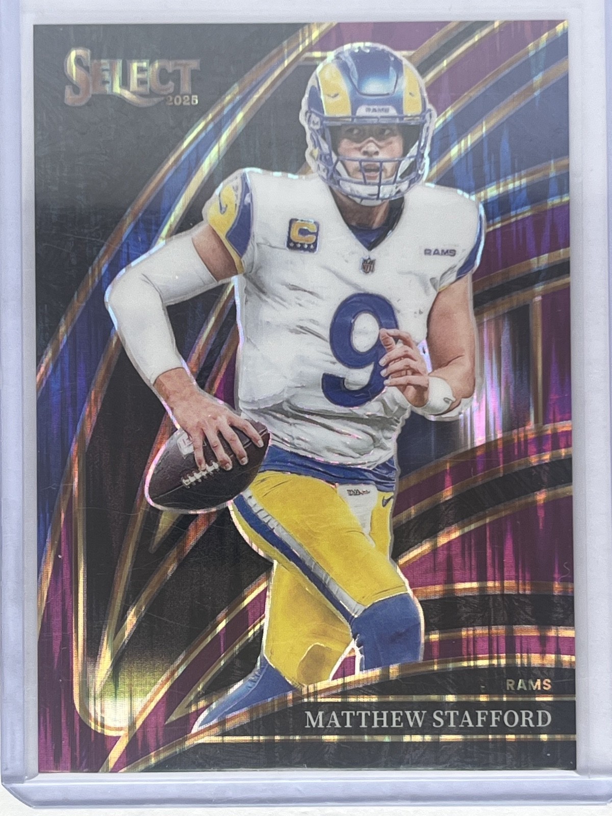 Matthew Stafford 2025 Panini Select Purple Shock Prizm Club Level /699 #219 RAMS