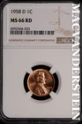 1958-D Lincoln Wheat Cent- NGC-MS66 RD Gem Brilliant Uncirculated Luster #SLM404