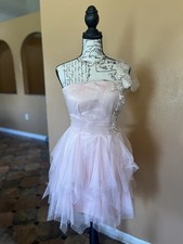 Prom Homecoming Short Pink Asymmetrical Strap Dress With Tulle Embellishments