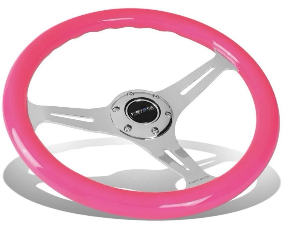 Volante rosa y cromado NRG y accesorio de liberación rápida universal nuevo Foto 2 de 4