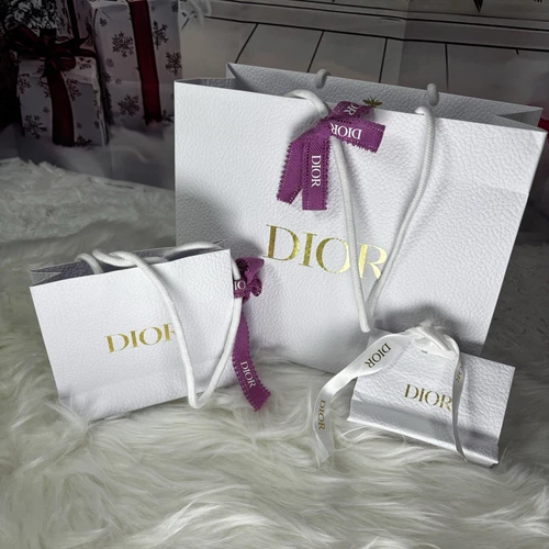 Lot de 3 sacs cadeaux Dior blanc galet texturé
