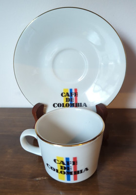 SET VINTAGE DIAMANTE CAFE DE COLOMBIA ESPRESSO CUP AND SAUCER