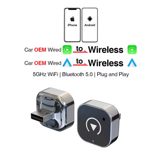 Adattatore Auto 2 in 1 Wireless CarPlay e Android Plug & Play USB iPhone Tipe-c - Miniatura 9