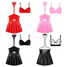 Women Lingerie Set Nightclub Miniskirts Carnival Outfits Bar Crop Tops Rave Pvc