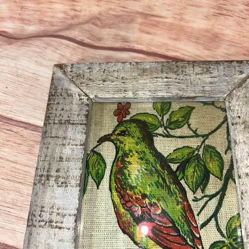 Vintage Silver painted Wood Picture Frame 8" x 6 " Inch W/ Burlap Bird Picture - Picture 6 of 8