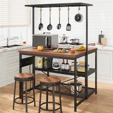 47" Kitchen Island ,Bakers Rack Large Coffee Bar Table Storage Shelf for Kitchen