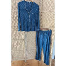 Soma Cool Nights Pajama Set Blue Star Print Long Sleeve Button Up Top Pants L