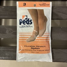 Vintage Peds 3 Pair Sheer Nylon No Show Socks Nude Made USA Size 7-10 shoe New