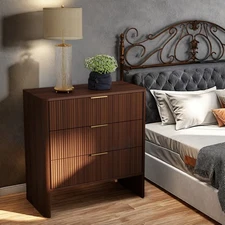 Nightstands Modern Bedside Table with 3 Drawers Wooden Nightstand BedroomStorage