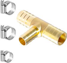 Brass Reducing Tee Hose Barb Fitting 3-Way T Adapter, 5/8 16mm to 1/2 12mm...
