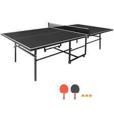 Black Foldable Portable Ping Pong Table Set with Net, Paddles, Balls