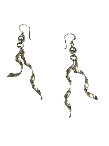 Silverly 925 Sterling Silver Dangly Earrings Long Spiral Twist Ribbon Wavy - Picture 2 of 5