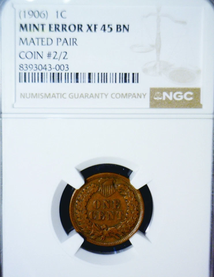 1906 ERROR NGC XF45 MATED PAIR Indian Head Cent SPLIT PLANCH After Strike Coins - Image 4 of 4
