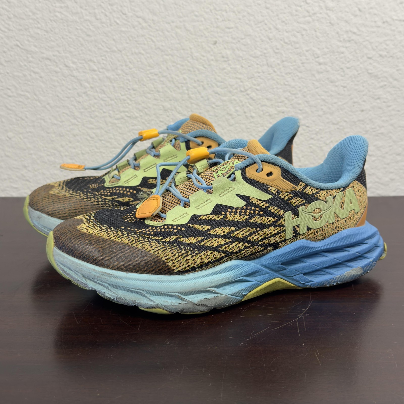 HOKA One One Speedgoat 5 Trail Running Shoes Youth Size 3.5 Blue Yellow Orange