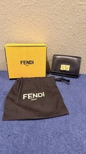 Fendi Way Trifold Small Black Peekaboo Pebbled Leather Wallet Turn Lock Closure