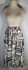 VTG Geometric A-line Midi Skirt Medium Rayon 90s Boho Art Cabrais Collection USA