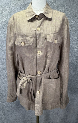 Mango Man Linen Safari Jacket Men S Beige Belted Utility Shirt Coat Lightweight