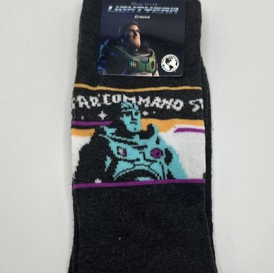 Disney Pixar Buzz Lightyear Star Command 1 Pair Crew Socks Shoe Size 6.5-12