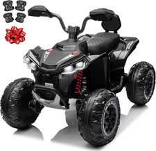 JORFLY Black 24V 4WD Kids 2-Seater ATV 7AH 4 200W Ride On Toy Car with Kneepad
